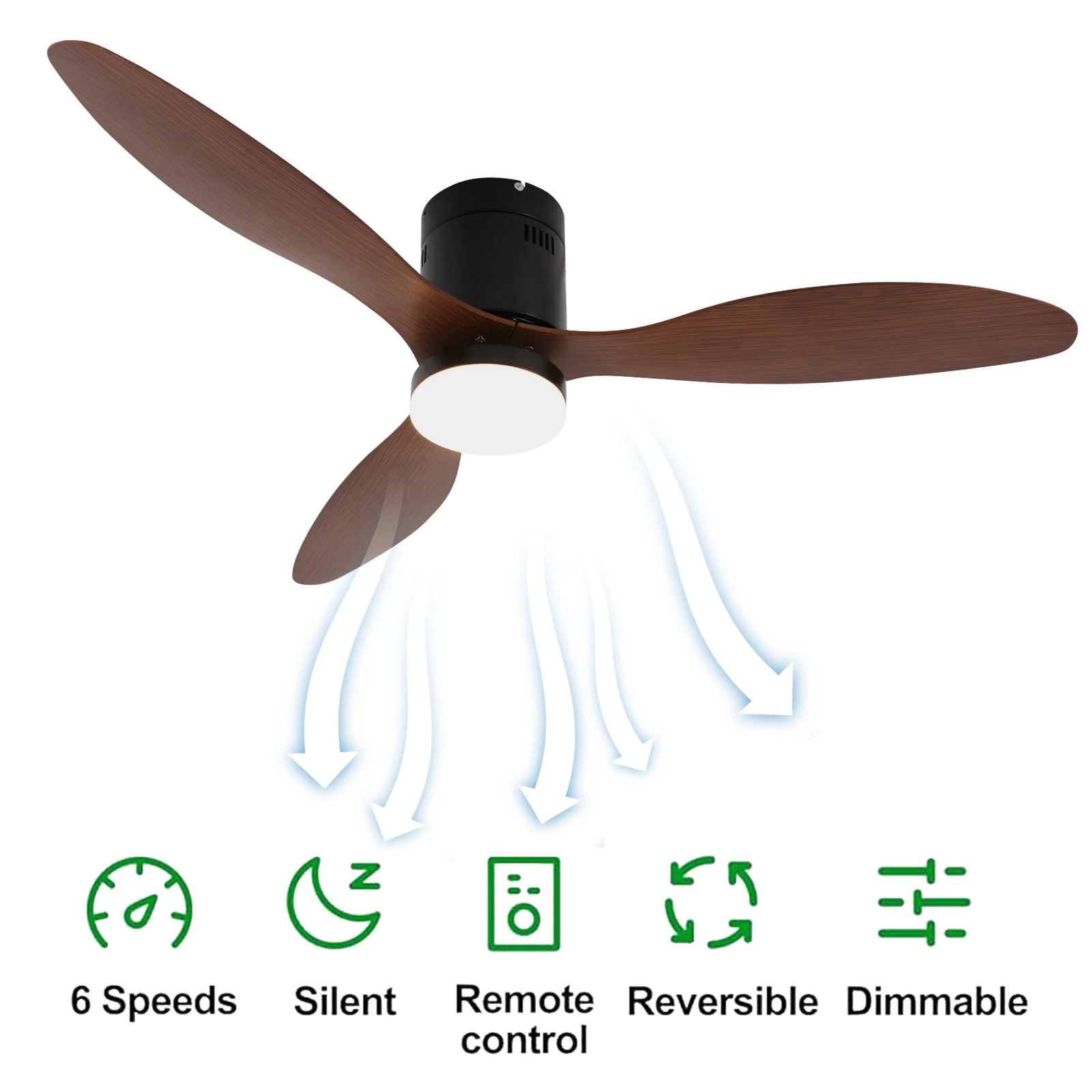 Modern Black and Brown Ceiling Fan Light: Sleek Design, Silent Operation, Remote Control, and Smart Timing for Ultimate Comfort