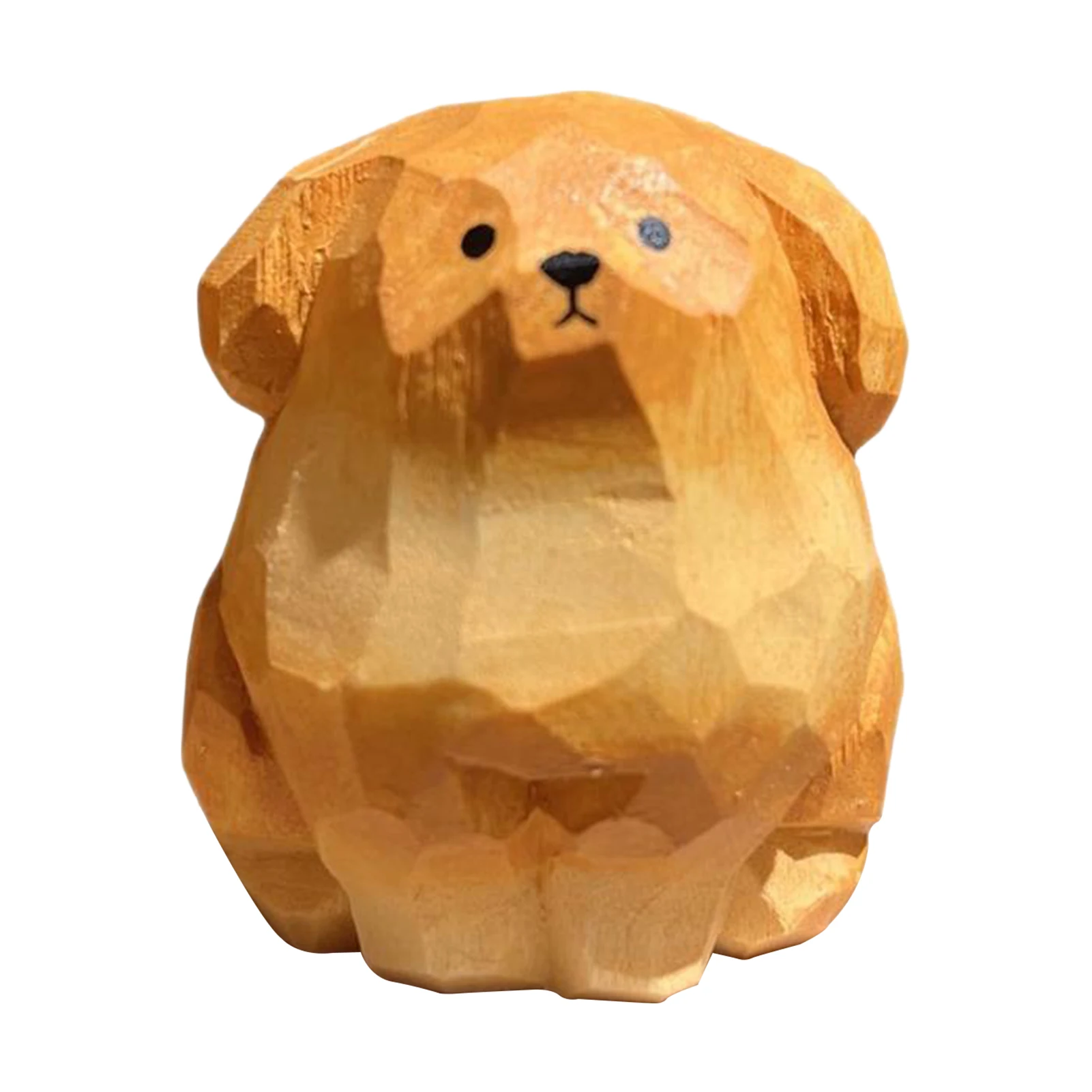 Single Golden Retriever Wood Statue Natural Solid Wooden Puppy Sculpture for Home Desktop Office Decor Ornament Gift Item