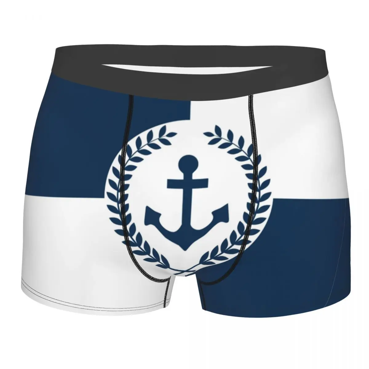 Humor Boxer Nautical Design Shorts Panties Men Underwear Navy Blue Anchor Mid Waist Underpants for Homme