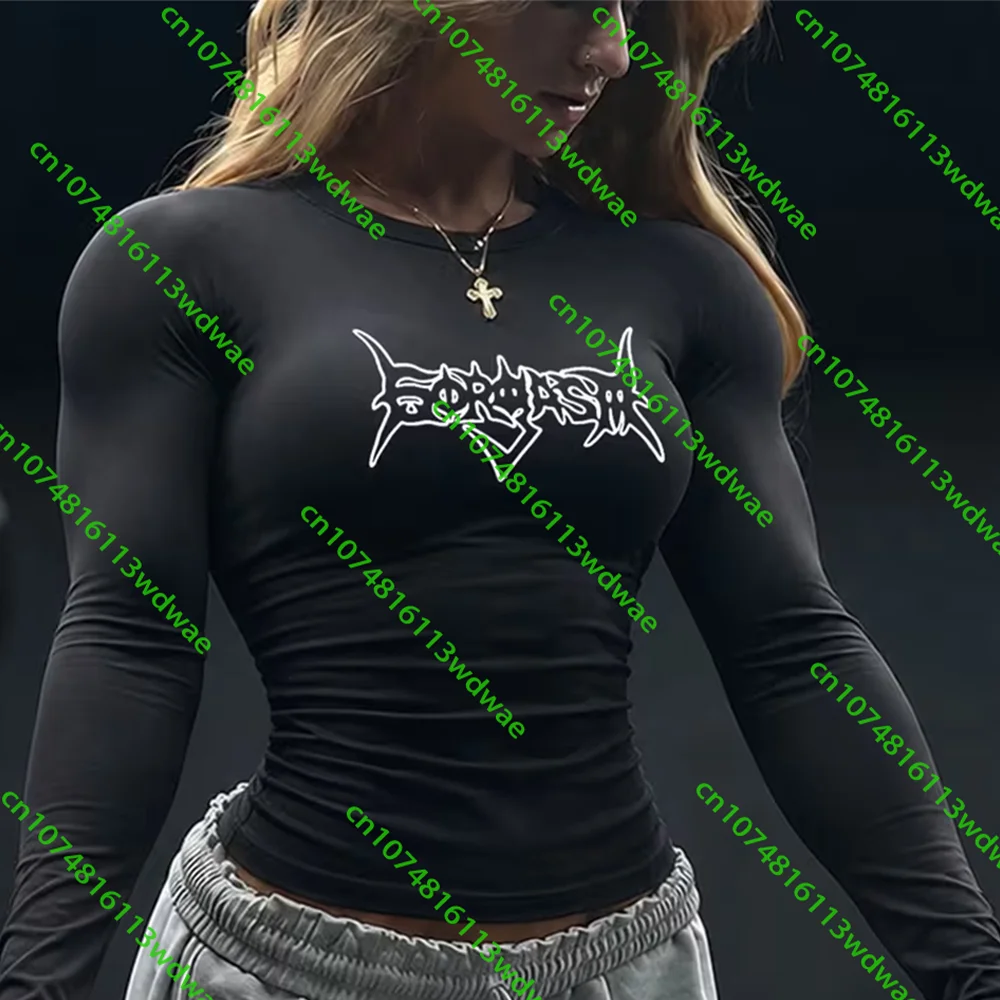 Gothic Style Damen Bodybuilding Gym Training Langarm Schnelltrocknend Atmungsaktiv Yoga Bedrucktes Sport-T-Shirt Outdoor Lauf-Top – Detail 5