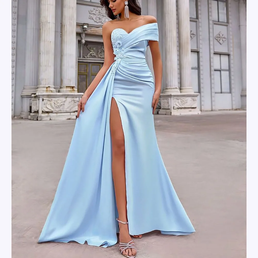 

Opulent Appliques Prom Dresses One Shoulder Pleats Side Slit Mermaid High Quality Celebration Formal Evening Gown Customized