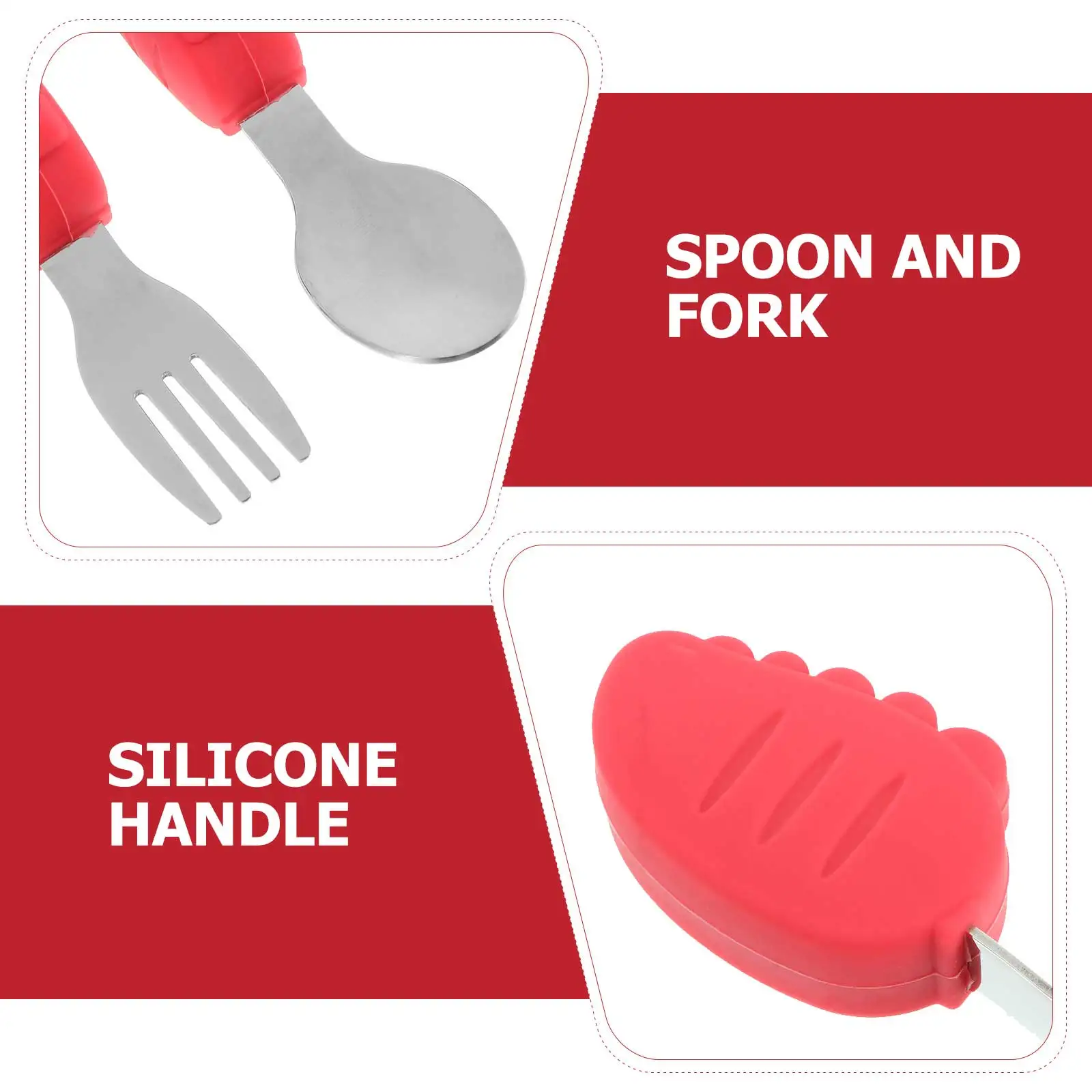 

Baby Silicone Fork Spoon Set Non Slip H Training Tableware Toddler Feeding Cutlery Stainless Steel Safe Utensil