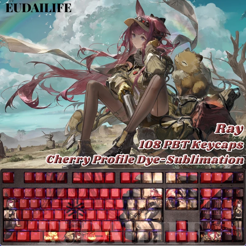 

Ray 108 Keycap Arknights Game PBT DYE Sublimation Light Transmitting Cherry Switch Cross Key Cover for Mechanical Keyboard Gift