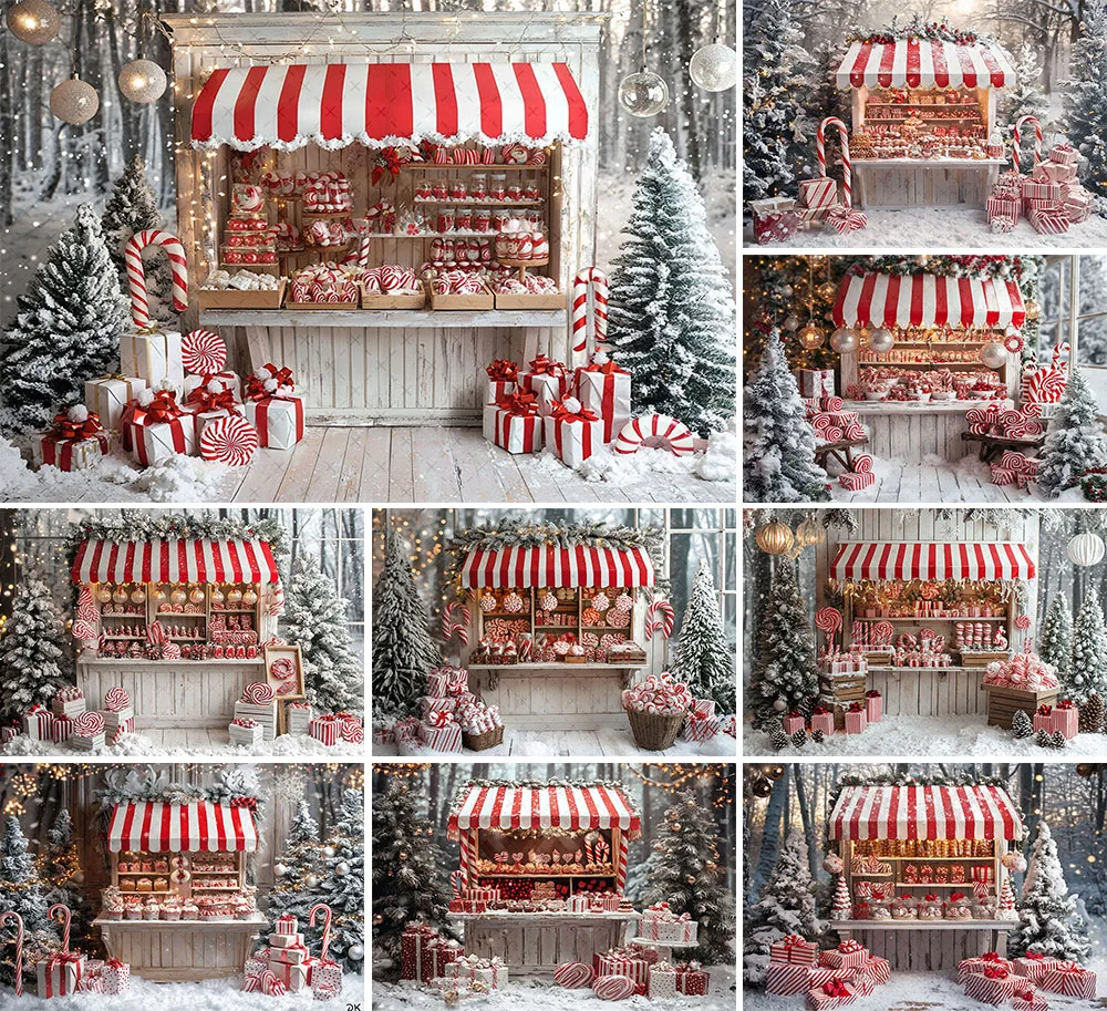 

Mehofond Photography Background Christmas Candy Store Snowy Forest Xmas Tree Children Family Portrait Decor Backdrop Photo Studi