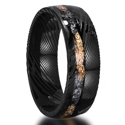 Black Damascus Steel Ring 8mm Fashion Luxury Men and Women Engagement Wedding Ring Couple Dating Wear Anniversary Gift