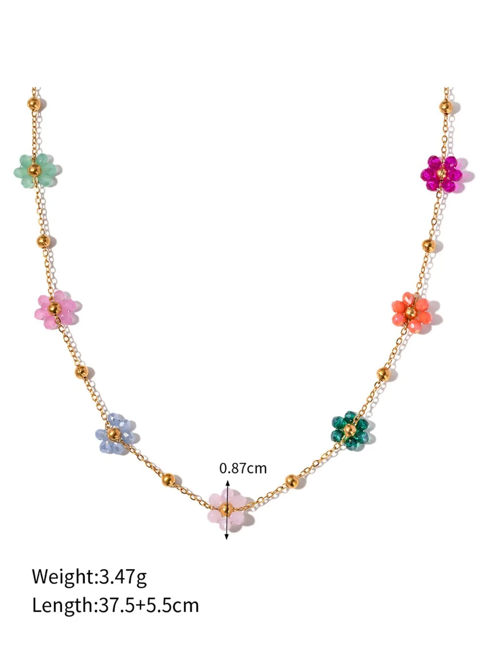 Cute Romantic Colorful Crystal Flower Pendant Necklace for Women Charm Gold Color Stainless Steel Choker Bracelet Jewelry Set