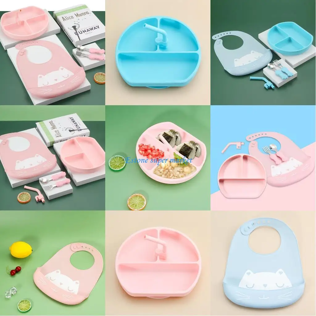 

090B Baby Silicone Plate Safety Baby Feeding Tools BPA for Kids Toddlers Feeding 5 PCS