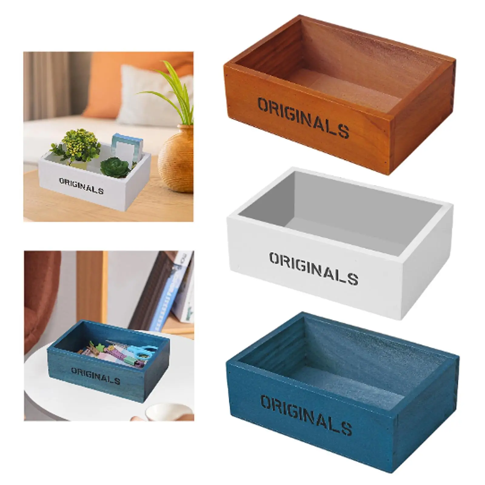 Open Top Wooden Box Organizer Storage Tray Home Decorative Box Holder Container for Drawer Sewing Office Farmhouse Bathroom