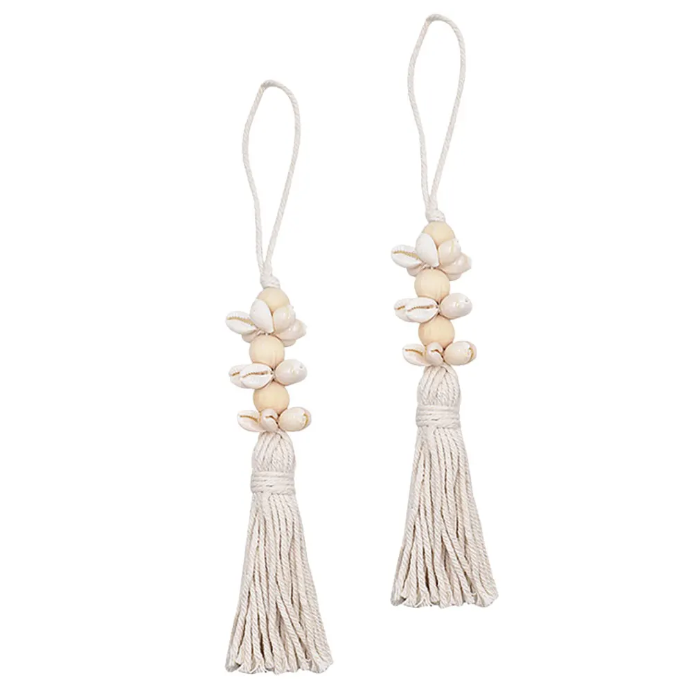 

2Pcs Boho Wooden Beads String Pendant with Shell Rustic Wall Hanging Decor Exquisite Handmade Gift Idea Tassels for Crafts