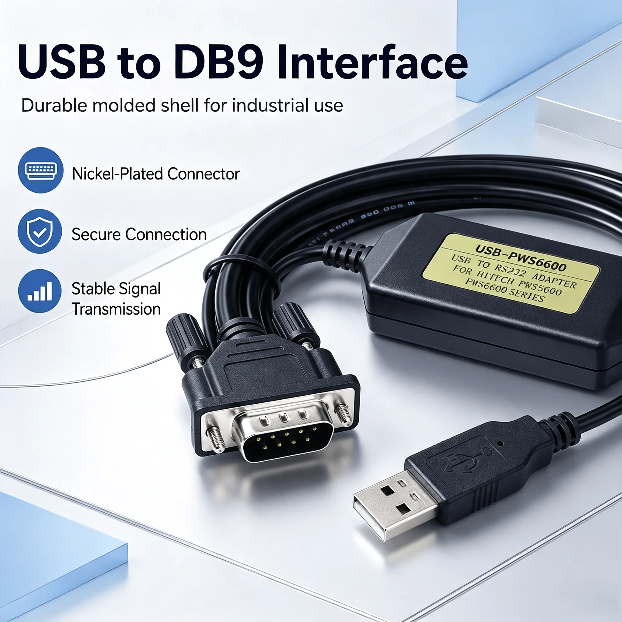 USB-PWS6600 HMI Programming Cable with CH340 for HITECH PWS5600 PWS6600, USB to DB9 Serial Enhanced Upload Download Cord
