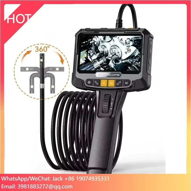 

360° Steering Industrial Endoscope Camera 8mm 5"IPS Screen Single&Dual Lens Inspection Borescope 1080P For Car Engine Pip