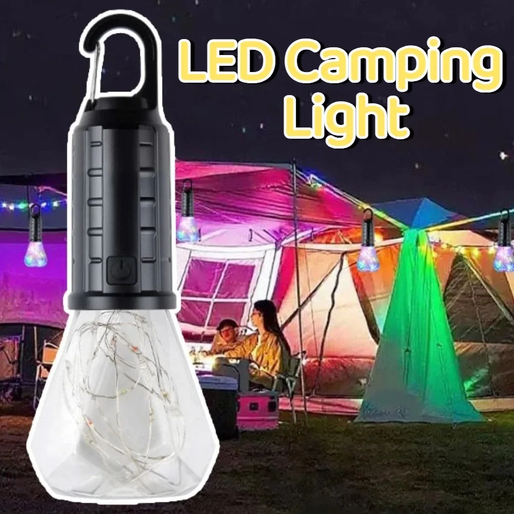 Handheld Waterproof LED Camping Light Retro Portable Colorful Atmosphere Lamp with Hook Mini LED Bulbs Lamp Fishing