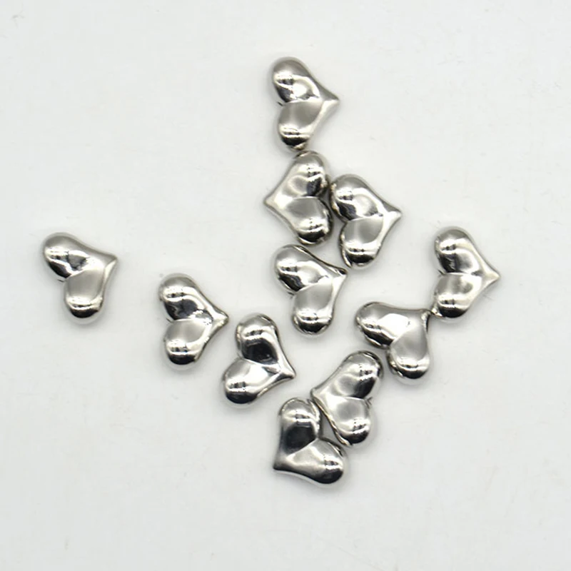 

10 Pcs Acrylic Electroplated Silver Straight Hole Heart Love DIY Mobile Phone Chain Beading Jewelry Accessories