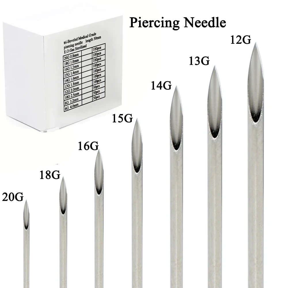 1-100pcs Piercing Needles Surgical Steel Disposable Body Piercing Needles E.O.Gas Sterilized Permanent Makeup Tattoo Needle