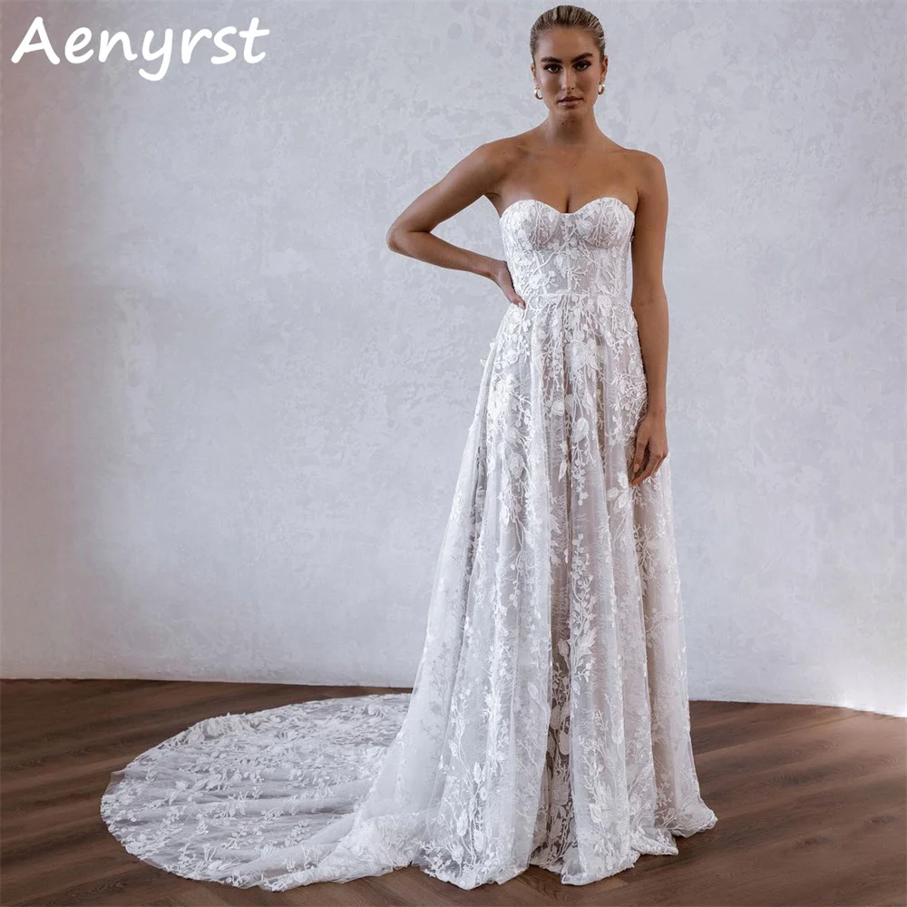 Aenyrst-Lace Strapless A-Line Vestidos De Casamento, Apliques, Costas Abertas, Trem Tribunal, Vestidos De Noiva Elegantes, Custom Made, 2024