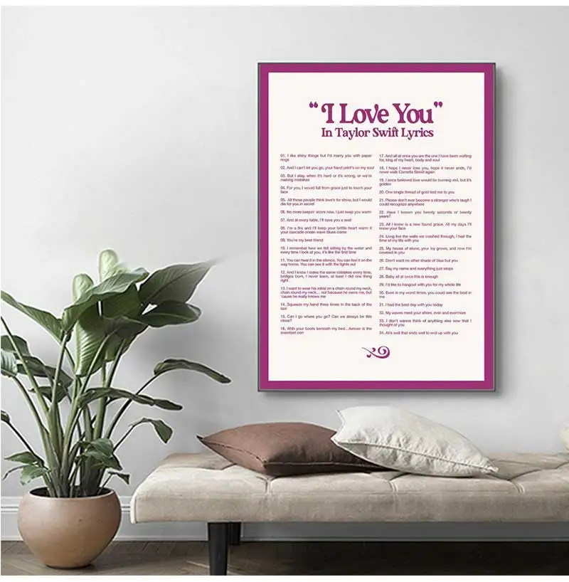 Canvas Painting Wall Art Pictures, Music Quotes, I Love You In Taylor, Swift Song Way Poster, Retro Singer, Home Room Decor