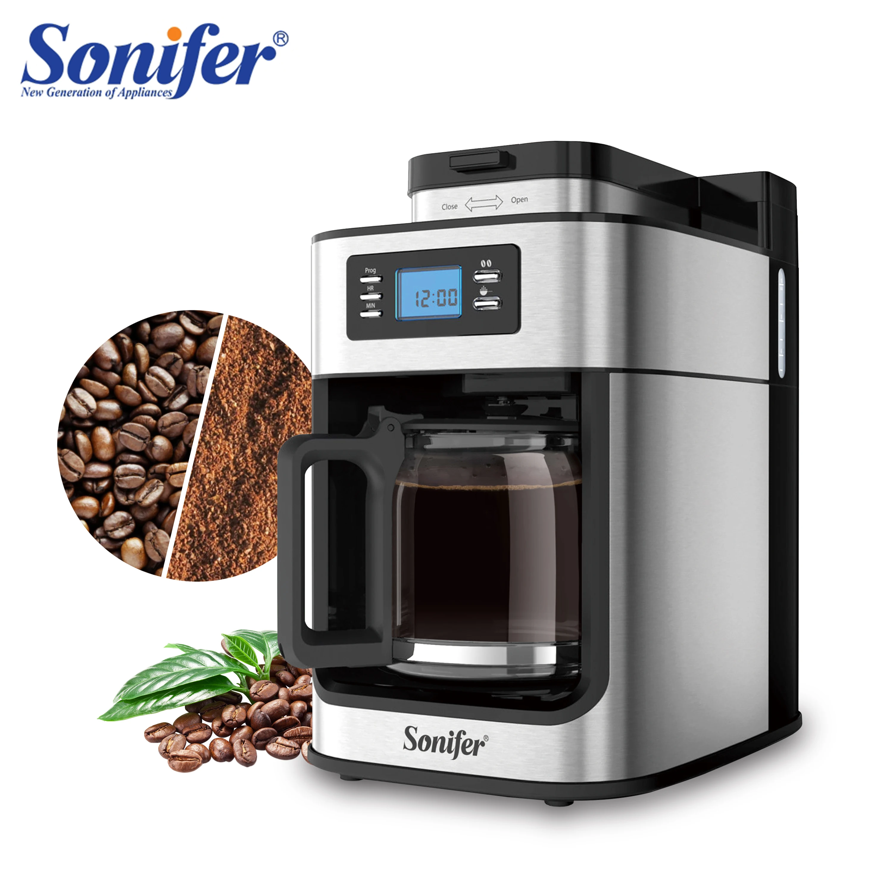 2 In1 Drip Coffee Machine Apply To Ground&Beans Home Appliances Dripping Coffee Maker With Digital Display&keep Warm Sonifer