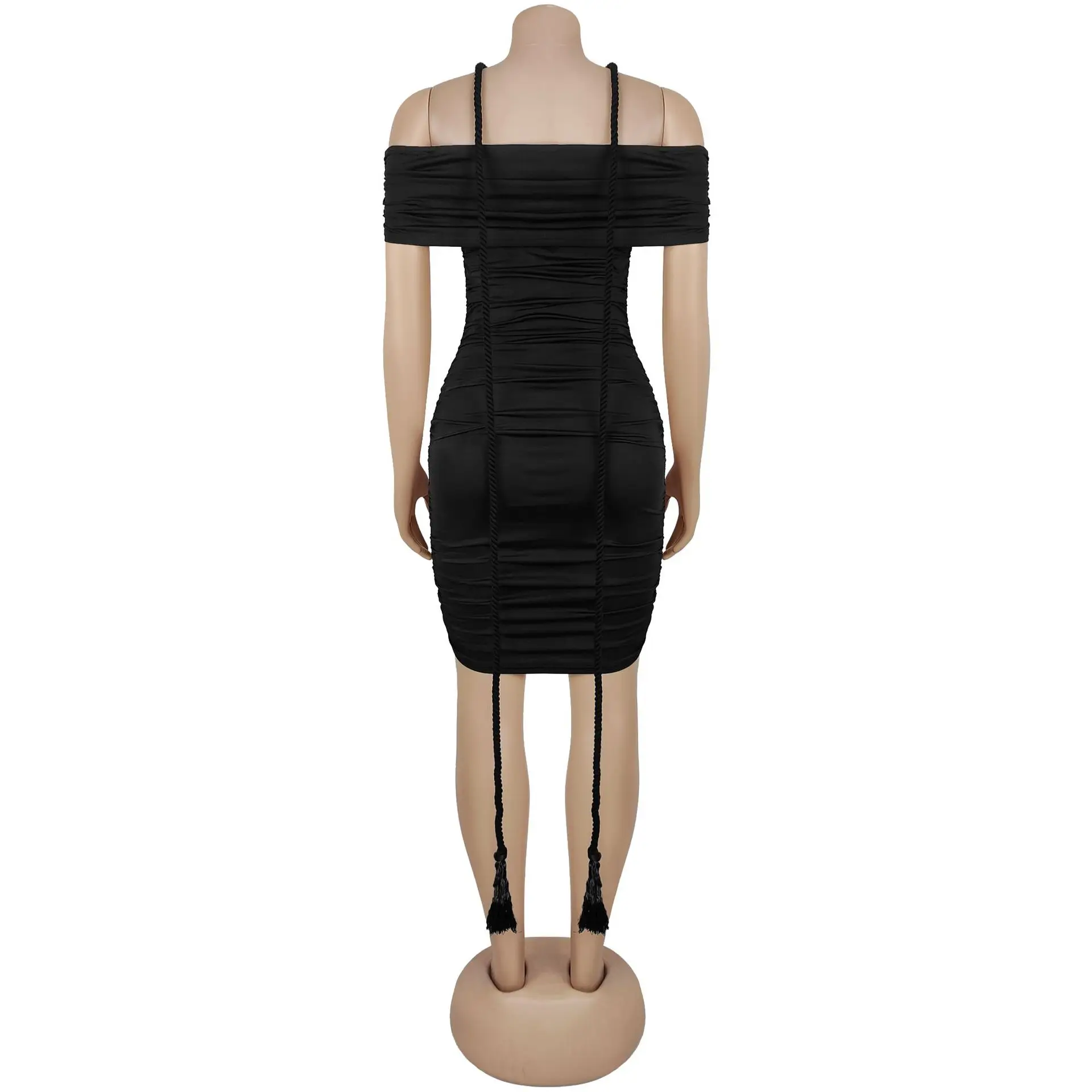 فستان نسائي قصير مكشكش برقبة مائلة وشريط رسن لخريف 2025 فساتين سهرة مثيرة للحفلات والعطلات على الشاطئ