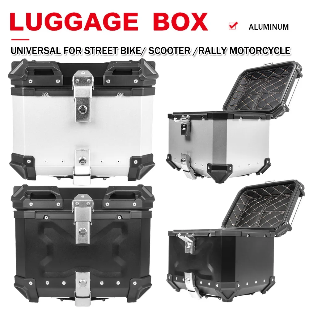 Universal Aluminum Motorcycle Tail Box Rear Luggage Storage Top Tool Cases 80L 85L 100L For YAMAHA For Benelli TRK502 TRK702