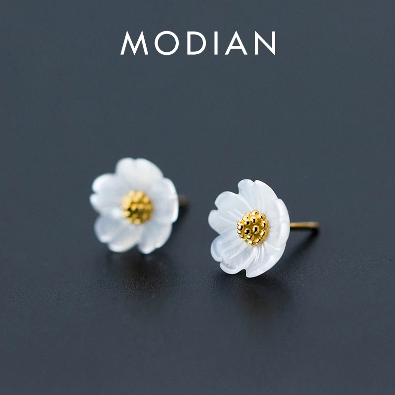 Modian 100% 925 Sterling Silver ceramika złota kolor kolczyki sztyfty z kwiatem dla kobiet roślin ślubne ozdobne biżuteria Orecchini