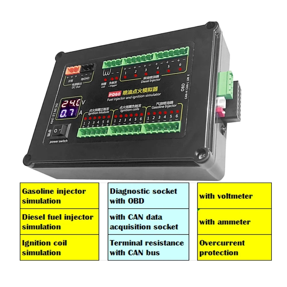 PD60 Fuel Injection Ignition Simulator ECU Maintenance Platform Gasoline Diesel Vehicle Computer Board Coil Simulator Test Tools