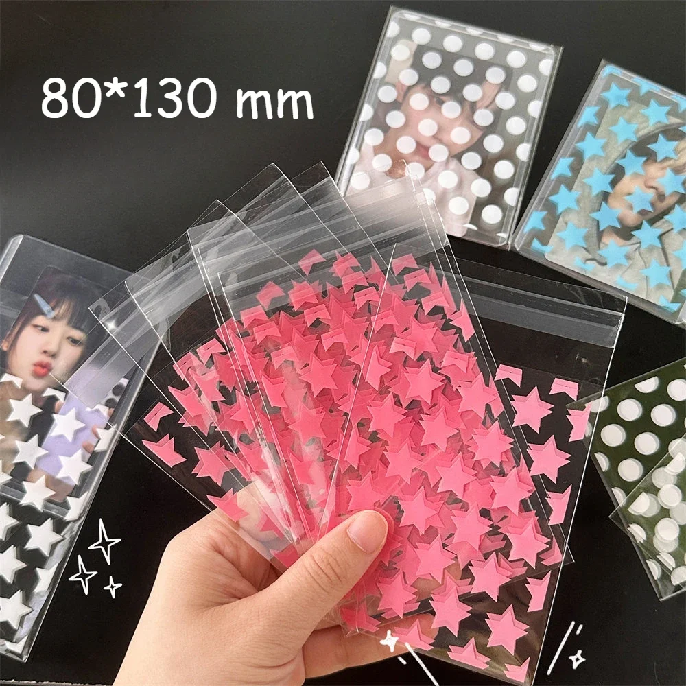 50PCS Color Star Transparent Self-adhesive Bag Girl Kpop 3-inch Photocard Anti-scratch Packing Inner Bag Card Mailer Protector