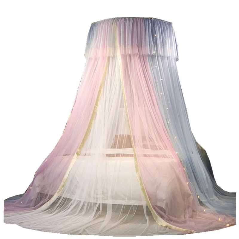 

Double Yarn Color Blocking Ceiling Mosquito Net Princess Wind Floor Type Dome Pattern Tent Encryption Mesh Bed Room Decoration