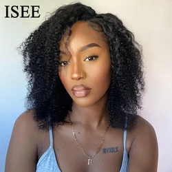 ISEE HAIR Curly Bob Wig V Part Wig Put On and Go V Shape Glueless Wig Minimal or No Leave Out V Part Wig Human Hair wig