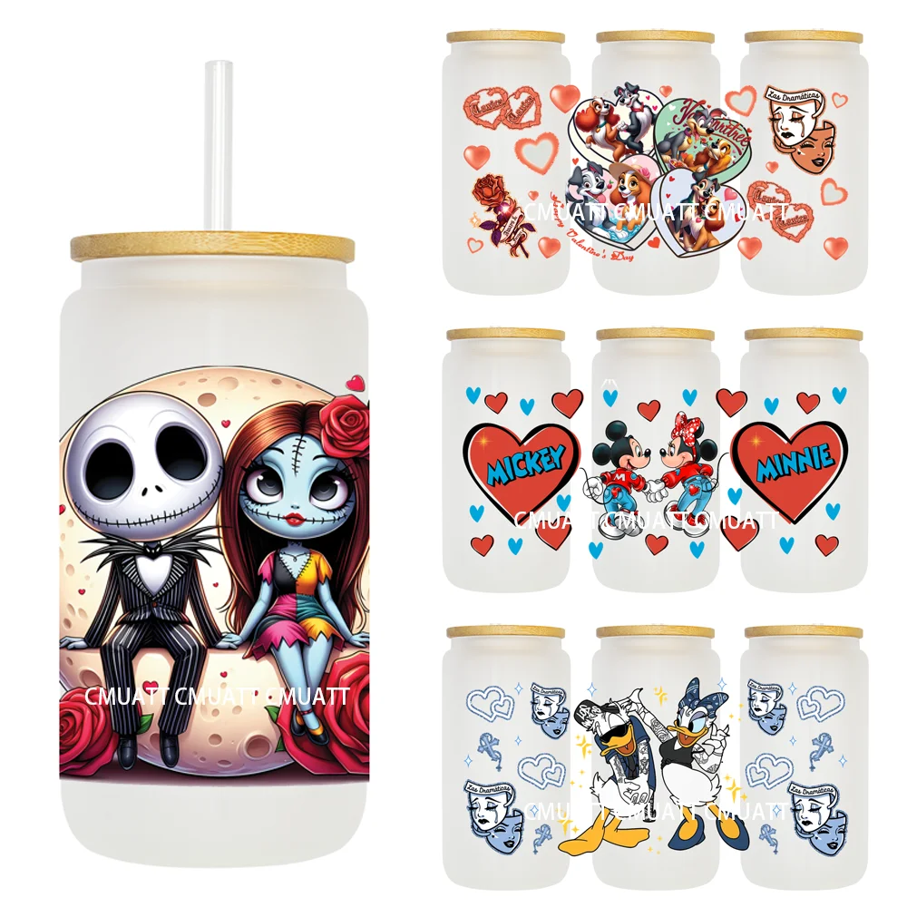

Latina Valentine Day Cartoon Couple 16OZ UV DTF Cup Wrap Transfer Sticker Custom Label DIY Waterproof Logo For Libbey Glass Can