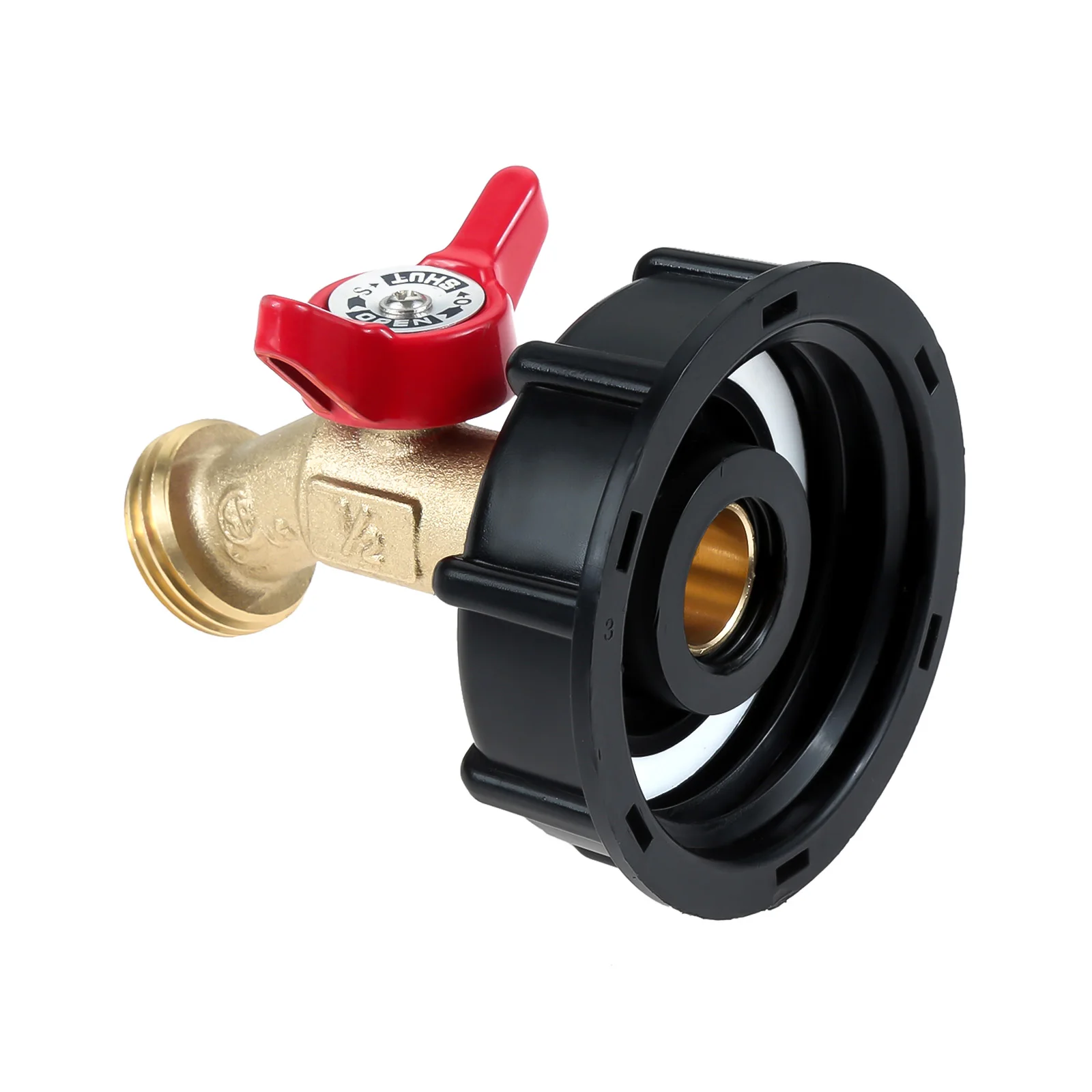 

1pc IBC Tote Tank Water Adapter 275-330 Gallon 2" Coarse Thread Brass Shut-Off Valve with Ball 1/2" * 3/4" GHT Hose Connect