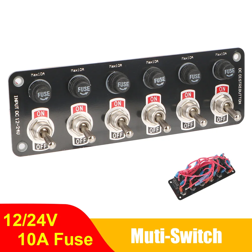

12V 24V Car Accessories 6 Gang Toggle Switch Panel Racing Rv Camper Marine For Yachts On/Off Rocker Toggle Switch With 10A Fuse