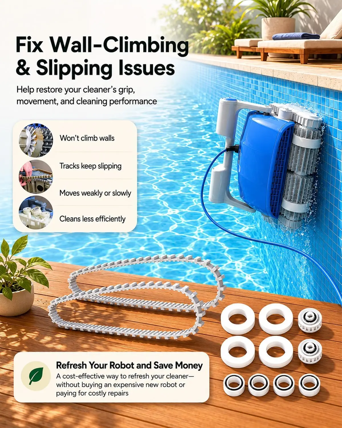 Pool Cleaner Accessories Combo Replacement Kit The Climbing Ring 6101611-R4 | Timing Track 9985006-R2 &3884997-R6 Guide Wheels