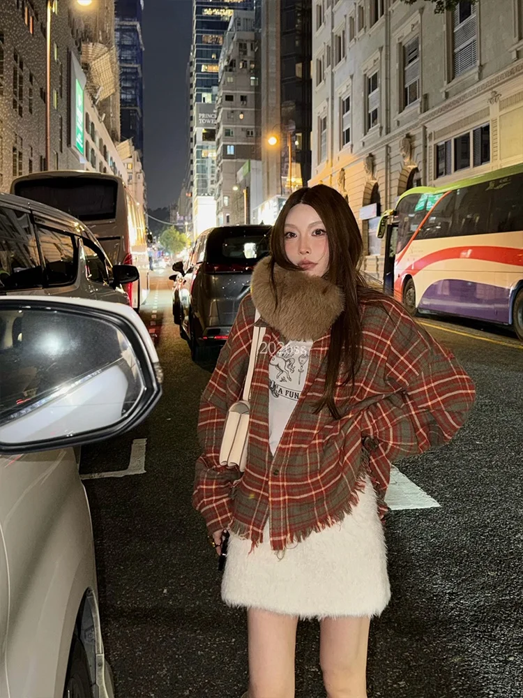 

MSKIN6 Женский винтажный свободный кардиган из хлопковой ткани в клетку для ранней весны, повседневный, универсальный, с длинными рукавами