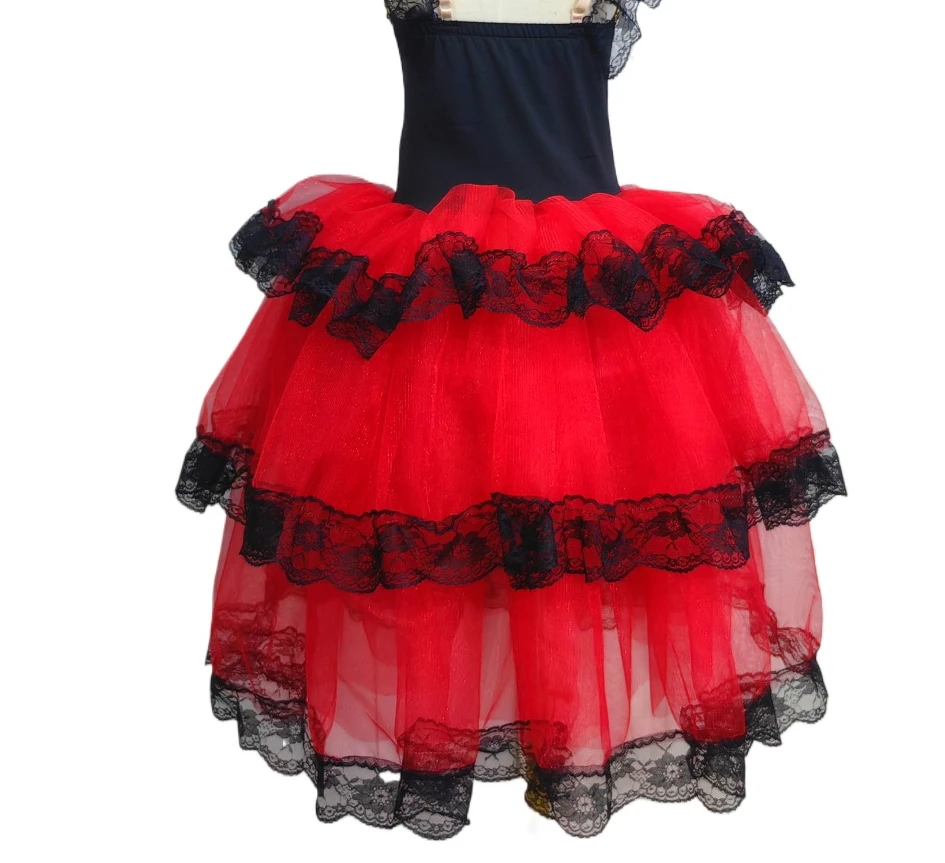 Red Spanish Dress Romantic Tutu for Adult Girls Long Tutu Skirt for Girls Soft Tulle Long Dress Performance Costumes