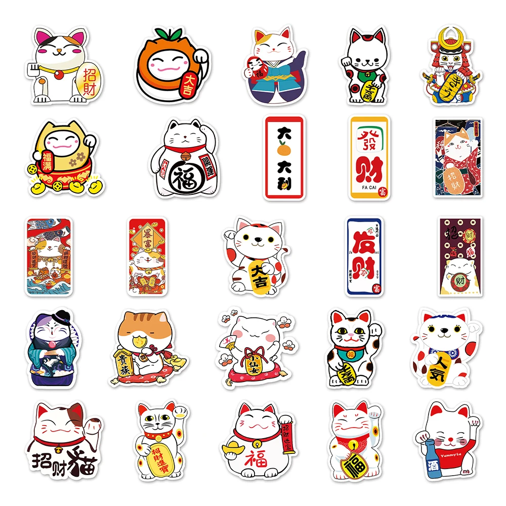 10/30/50pcs Kawaii Maneki Neko Luck Cartoon Cat Decals Stickers Graffiti Laptop Phone Case Car Waterproof Cute Sticker Kids Toys
