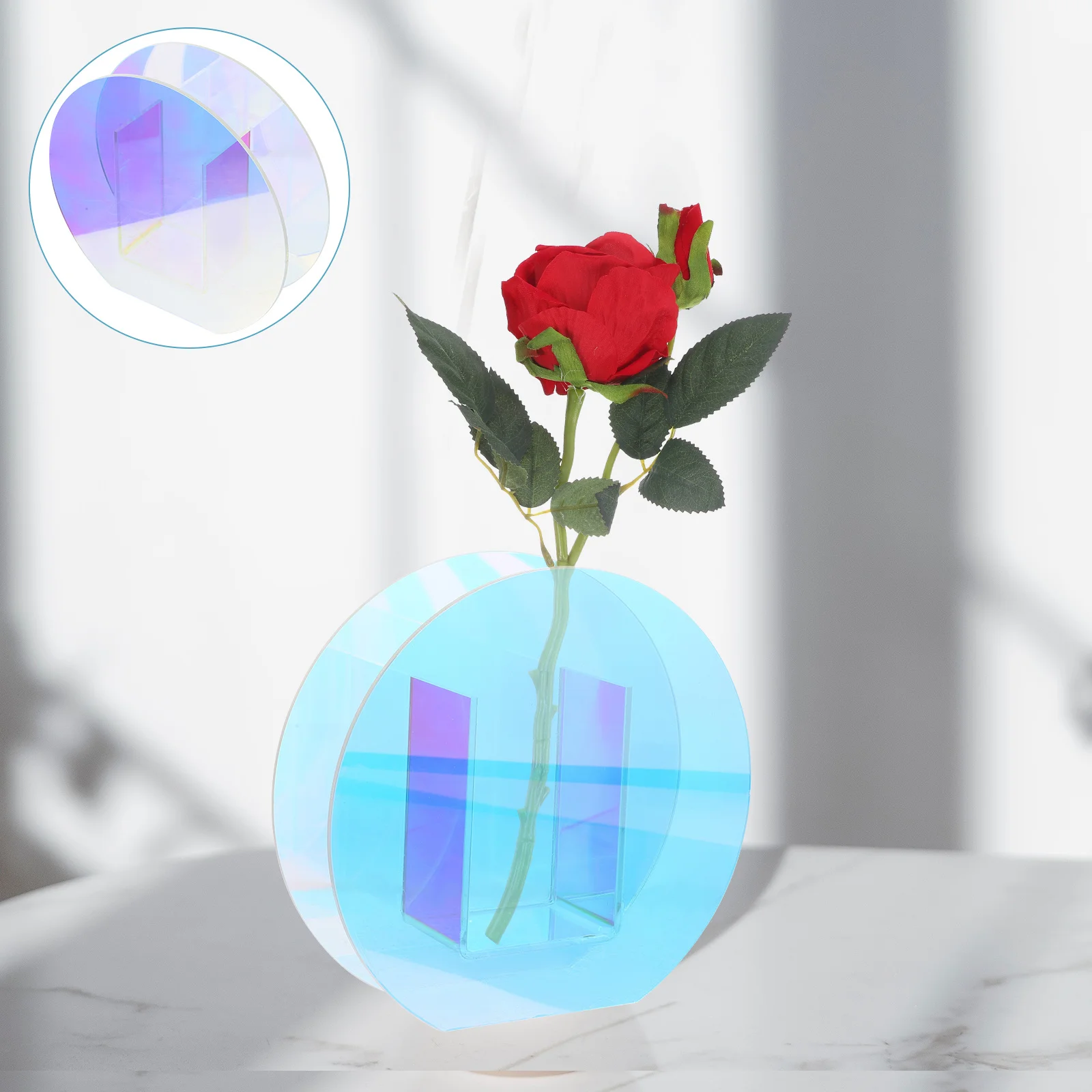 

Acrylic Iridescent Vase Transparent Round Flower Vase For Home Decor Dried Floral Arranging Table Unbreakable Container