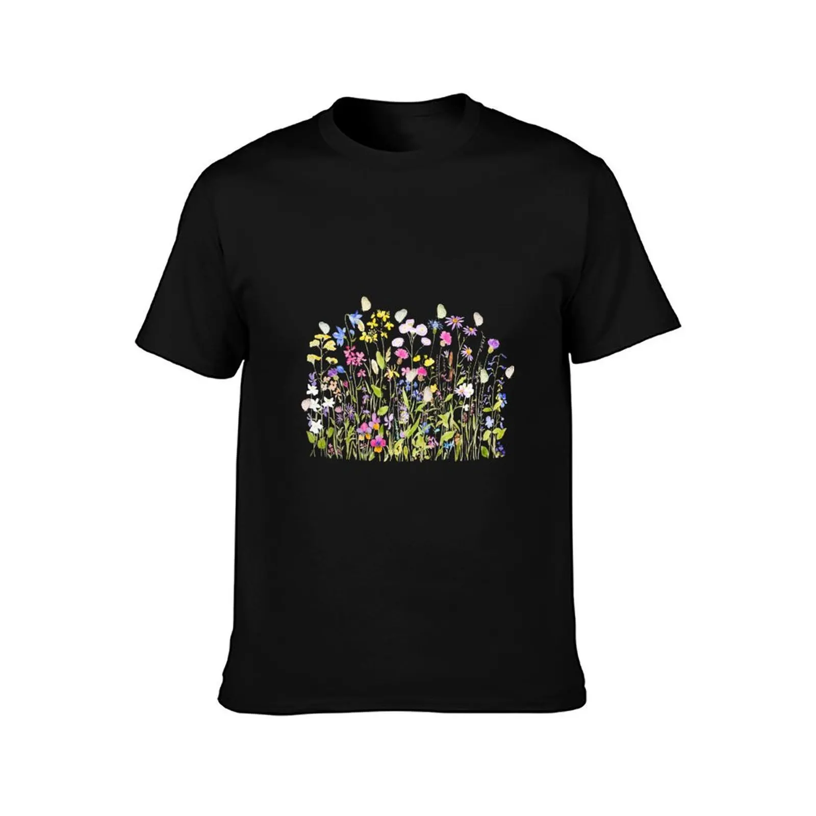 butterflies and summer meadow watercolor hand painted T-Shirt Functional Casual Short Sleeve Tee