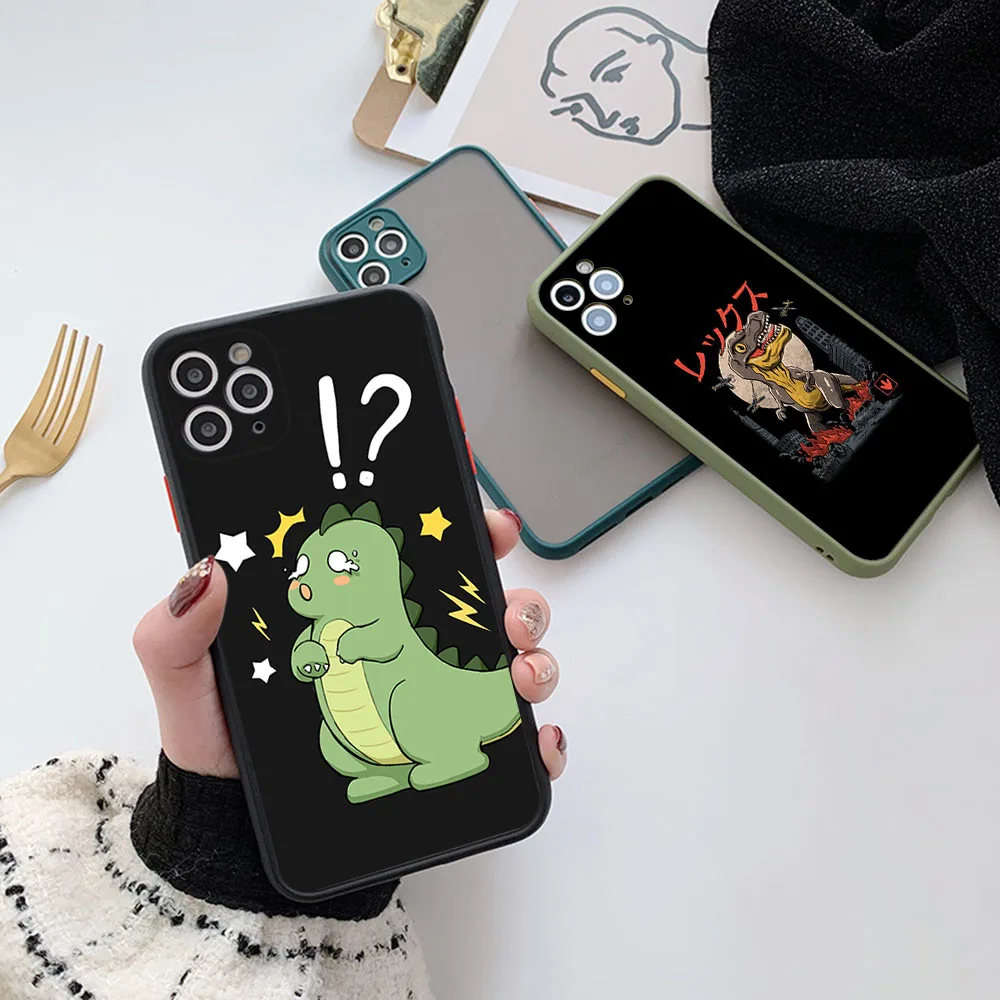 Cases For iPhone 16 15 14 7 8 Plus 13 12 11 Pro Max XS X 16P XR SE Cute Dinosaur Cartoon Frosted Translucent Fundas Phone Case