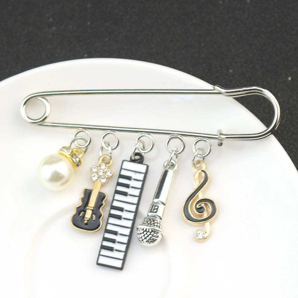 Musical Instruments Guitar Flute Violin Music Microphone Brooch Pendant Music Note Pin Jewelry