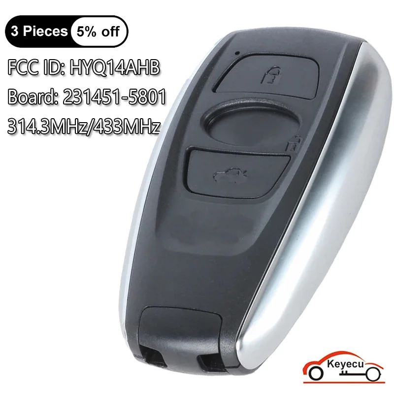 KEYECU 3 Buttons 314.3MHz 433MHz for Subaru 2014 2015 BRZ Impreza-XV Forester Smart Remote Key HYQ14AHB 281451-5801 88835-AL012