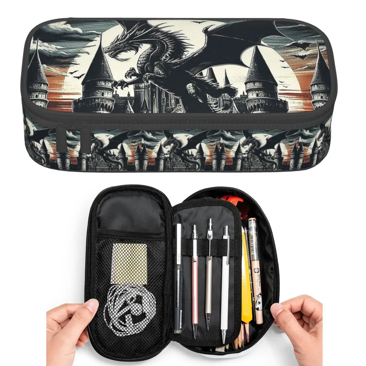 

Fantasy Mythical Dragon And Castle Pencil Cases for Student Pen Box Pencil Bag Large Storage Pencil Pouch Pen Holder
