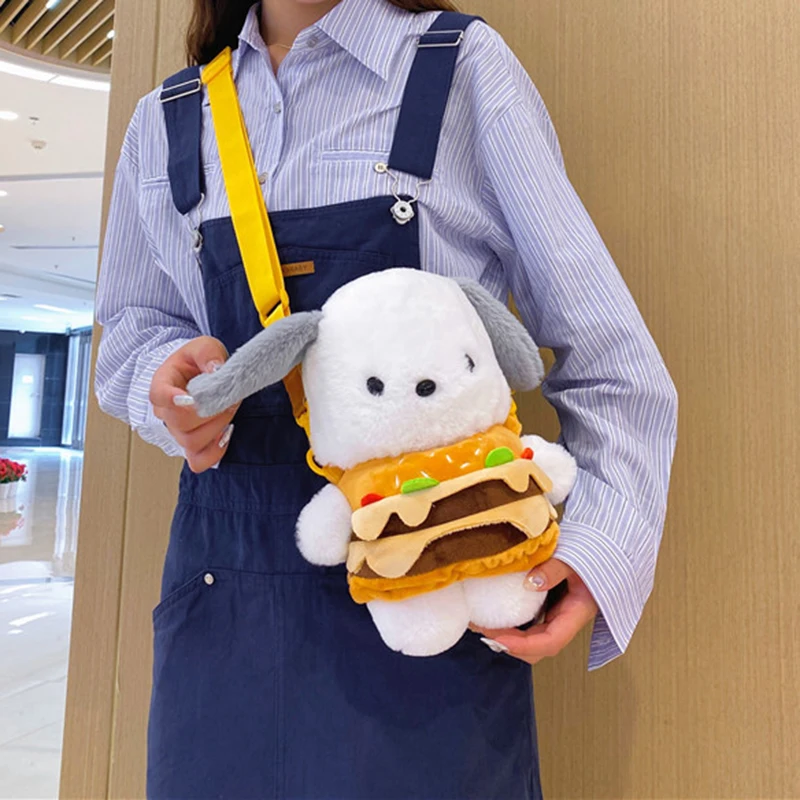 Cute Hamburger Puppy Shoulder Bag Plush Doll Crossbody Bag Casual Women Messenger Bag Decoration Bag Phone Coin Purse For Gifts