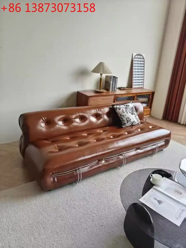 

Американский диван с ушками, первый слой кожи, итальянский минималистичный диван для маленькой квартиры, гостиной, прямой ряд, средневековый