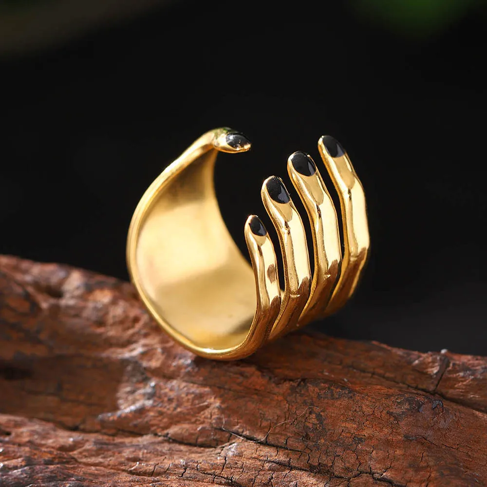 Fashion finger Shape Open Stainless Steel Rings for Women Accessories New Trendy Gold Color Ring Daily Party Jewelry Gift