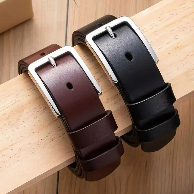 Genuine Leather For Men's High Quality Stainless Steel Buckle Jeans Cowskin Casual Belts Business Cowboy Waistband Male Fashion