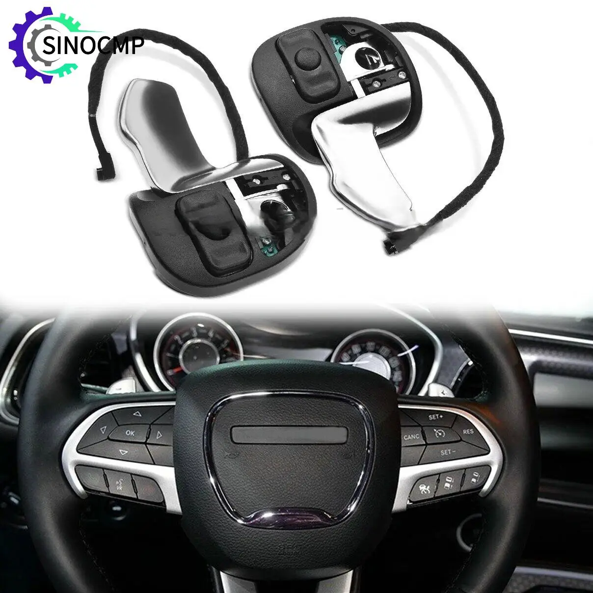 

2pcs 5RQ08DX9AC 5RQ09DX9AC Larger Hellcat Paddle Shift Shifter For Dodge Challenger Charger Car Steering Wheel Paddle Shifter