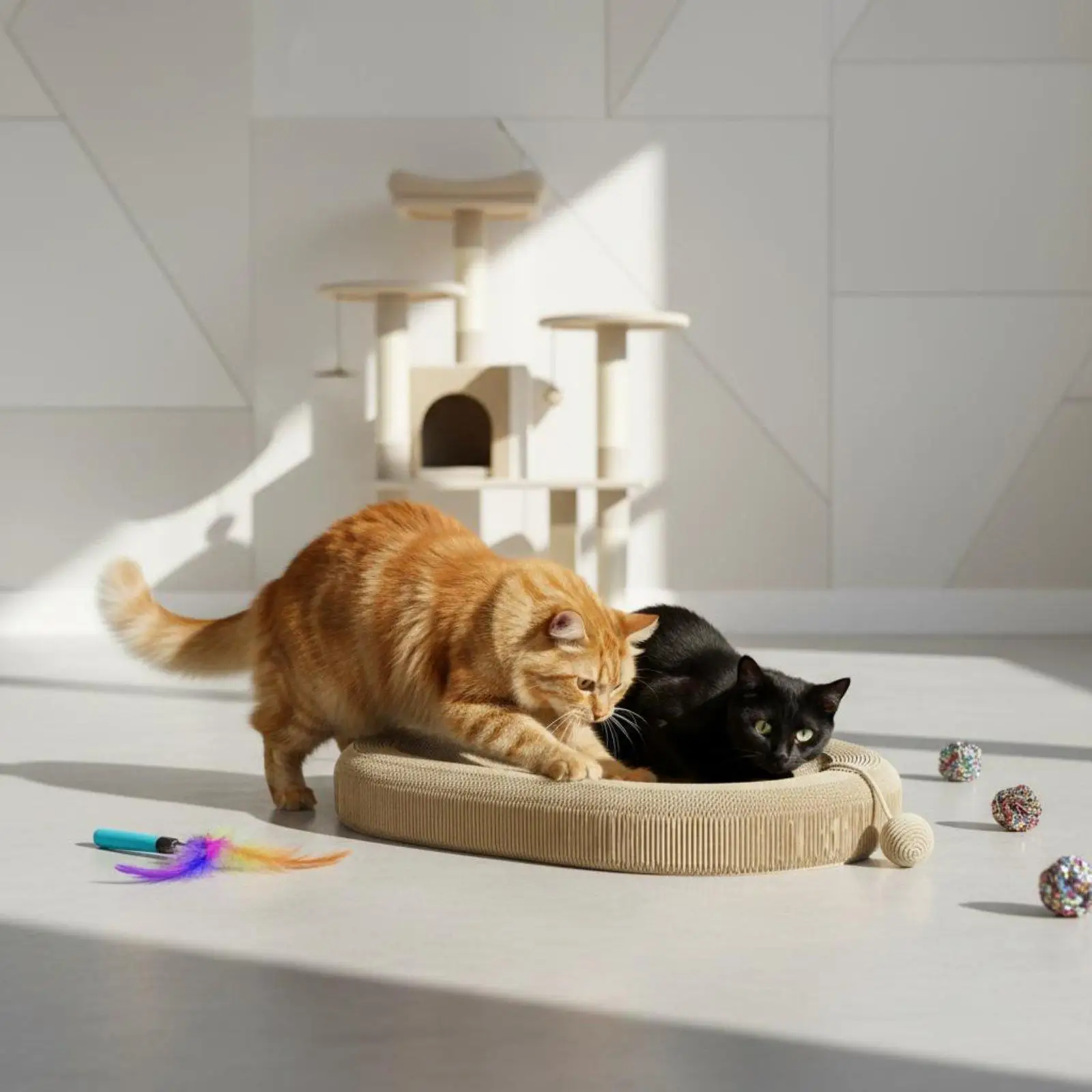 Cat Scratcher Oval Bed with Sisal Surface and Foam Cushion for Claw Care and Cozy Naps for Pets