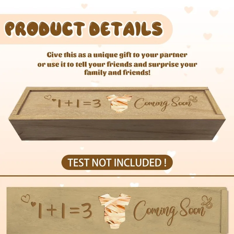 1 pc Pregnancy Wooden Announcement Gifts Pregnancy Test Keepsake Box with Slide Cover Surprise Announcement Gift with Word