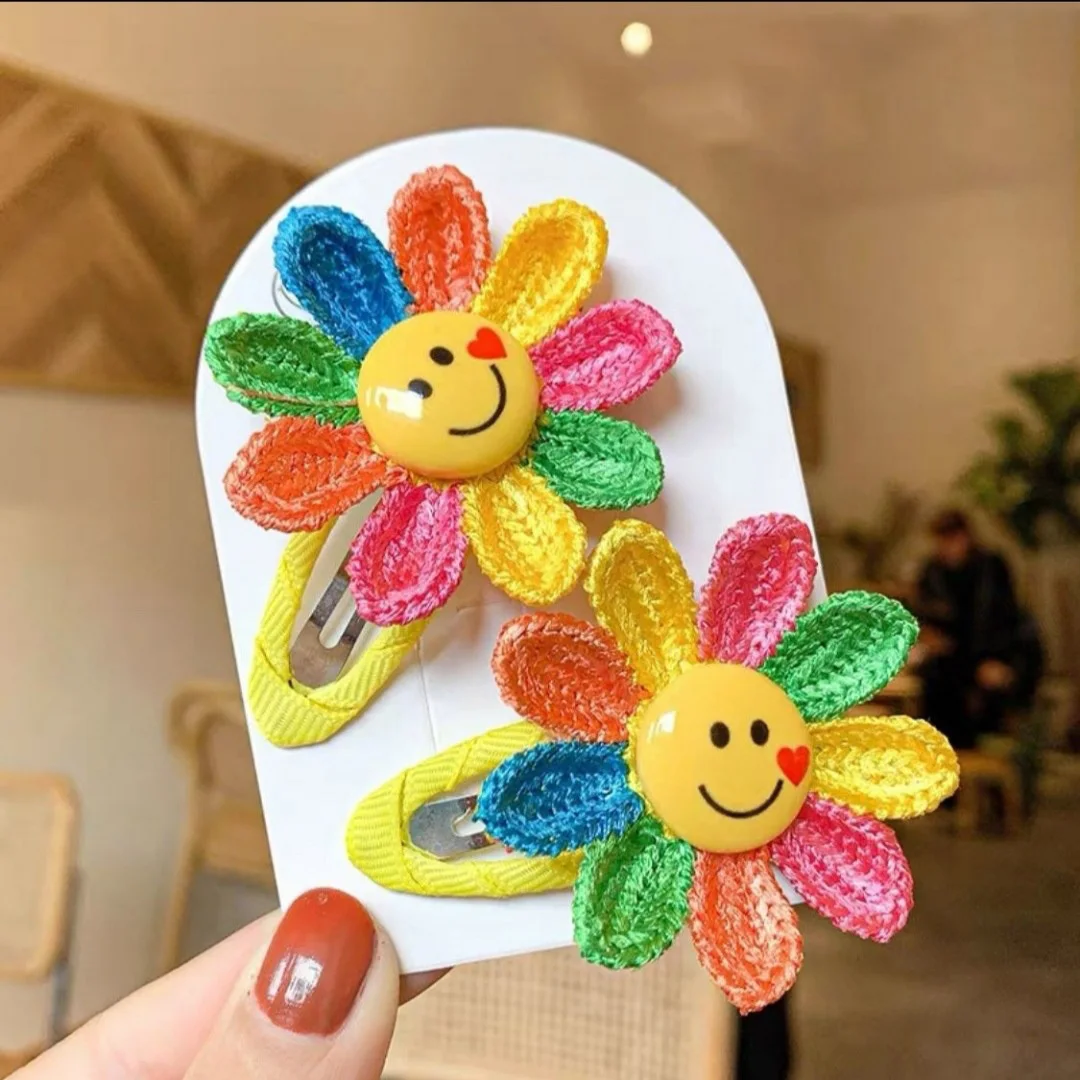 2PCS Colorful Sunflower Lovely Kids Hairpins Children Headwear Baby Hair Clips Girl Hair Accessories Elastic Hair Bands