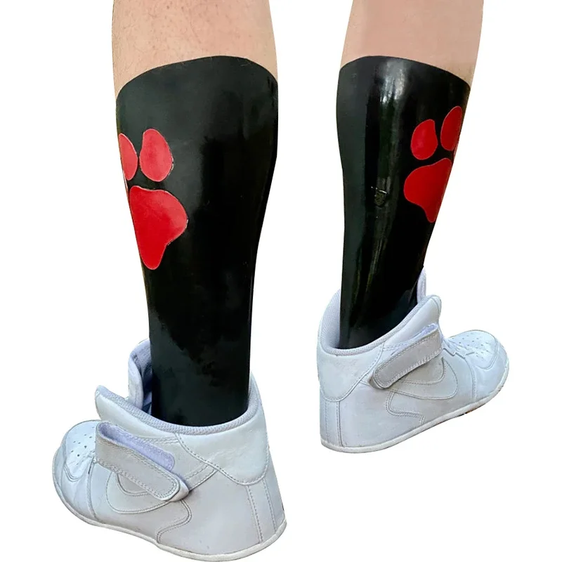 

Black and Red Puppy Rubber Latex Socks with Dog Footprint Dog Claw Middle Length